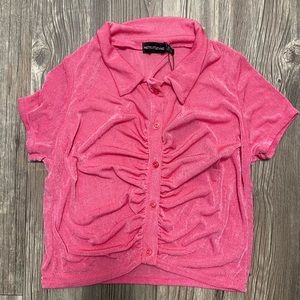Pretty Little Thing Pink Crop Top Button Up - Size 10/L  - Brand New